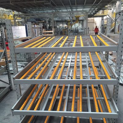 Yellow / Blue Carton Flow Rack Warehouse Gravity Flow Roller Rack Systems