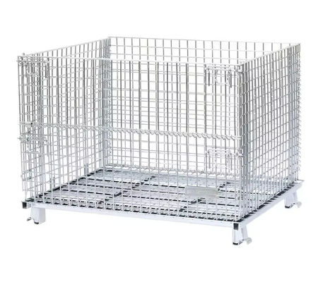 Galvanized Metal Warehouse Storage Cage Rolling Cart Collapsible With Wheels