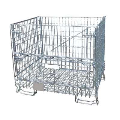 Galvanized Metal Warehouse Storage Cage Rolling Cart Collapsible With Wheels