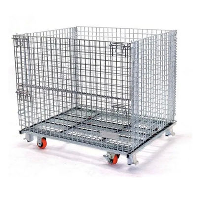 Metal Pallet Stackable Storage Cage Customized Collapsible Wire Mesh Container With Wheels