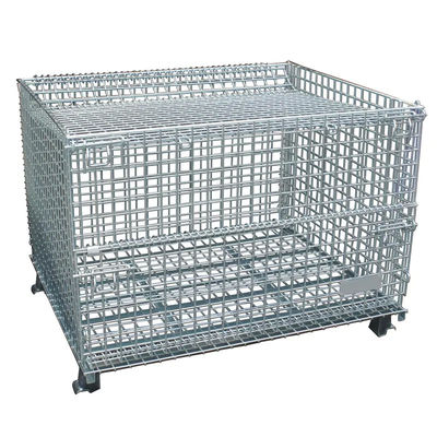Galvanized Storage Wire Mesh Container Foldable Collapsible With Top Cover Dividers