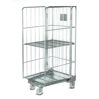 Wire Mesh Steel Nesting Security Roll Cage Trolley Folding For Warehouse Storage