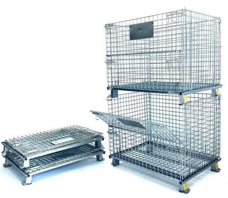 Galvanized Metal Warehouse Storage Cage Rolling Cart Collapsible With Wheels