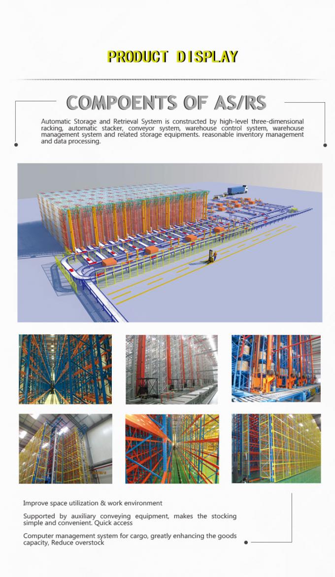 OEM Storage Fully Automated Warehouse System ASRS Yellow Blue Color 0