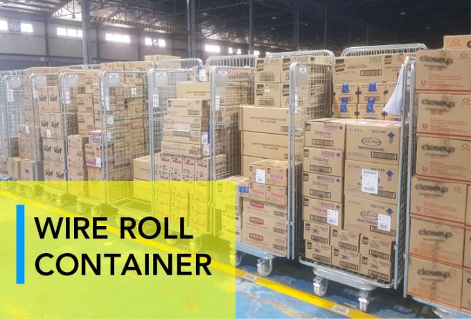 Wire Mesh Steel Nesting Security Roll Cage Trolley Folding For Warehouse Storage 0