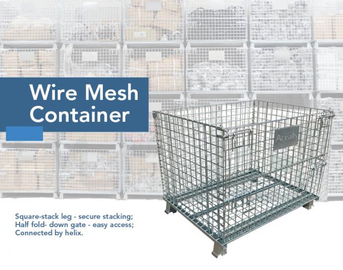 Stack Cargo Storage Wire Mesh Warehouse Storage Cage Collapsible for Logistics 0