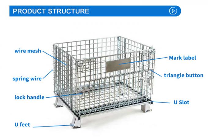 Stack Cargo Storage Wire Mesh Warehouse Storage Cage Collapsible for Logistics 4